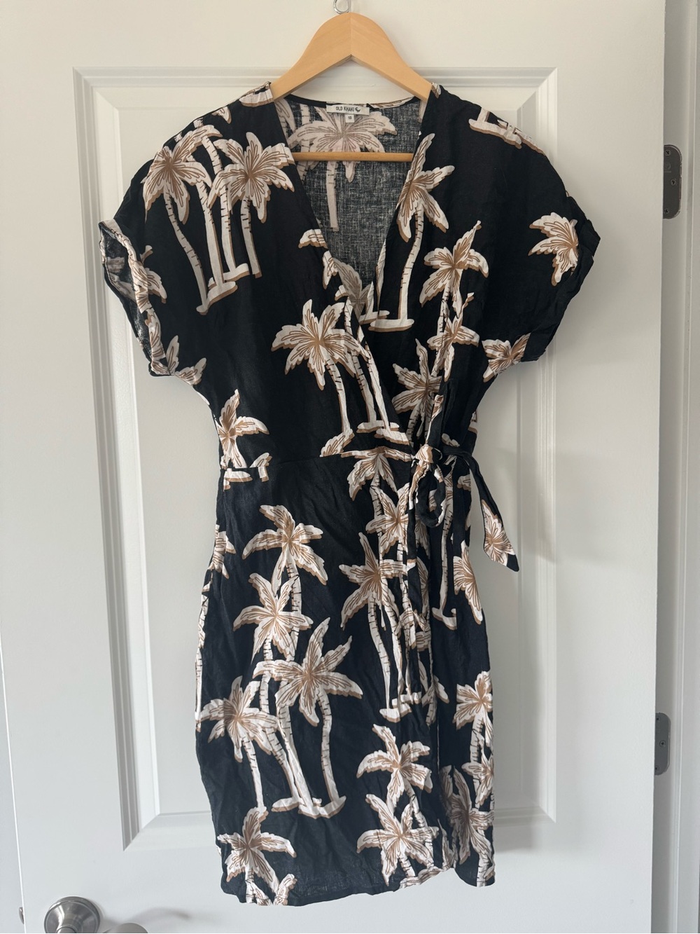 Black Palm-Print Wrap Dress